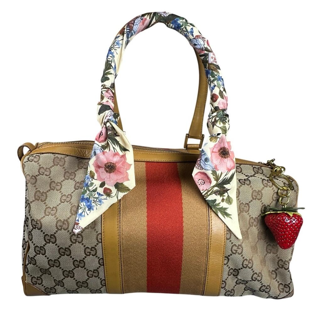 Gucci Boston Bag Sherryline GG Canvas Leather Vintage